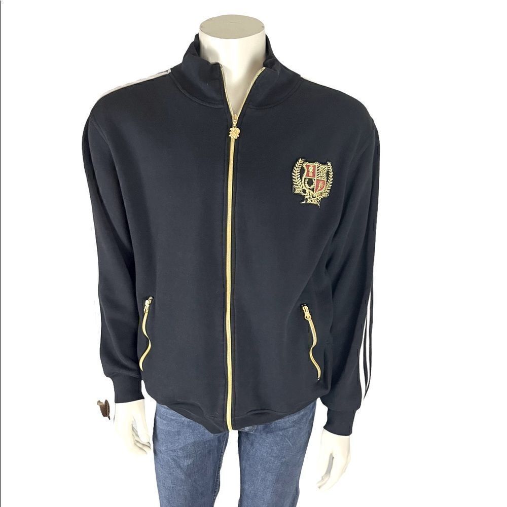 Lux Look in Southpole Zip-Up Black Sweatshirt with Gold Accents Size Large